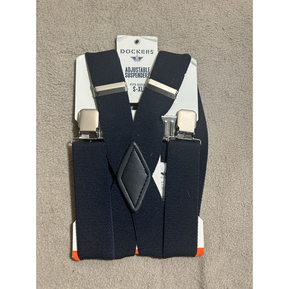 NWT Dockers Mens Navy Blue Adjustable Clip-On Suspenders Solid Fits Size S-XL
